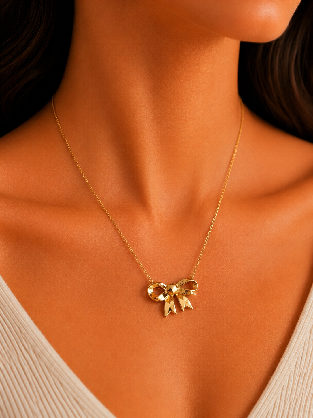 Golden Ribbon Womens Necklace