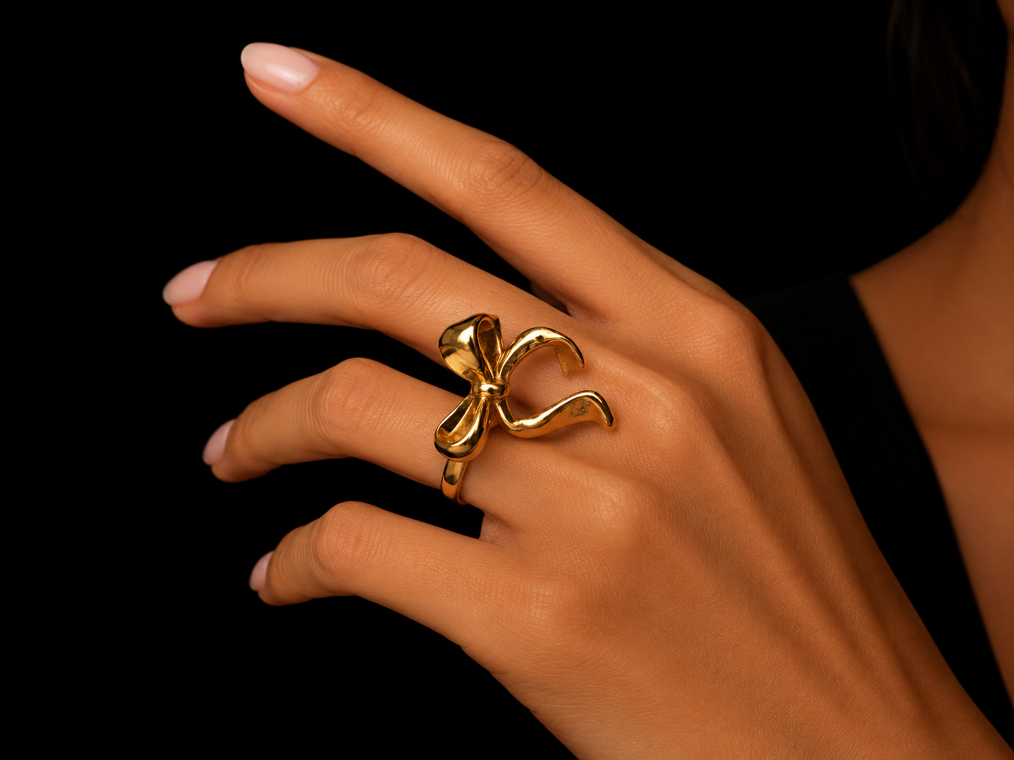 Golden Bow Womens Ring