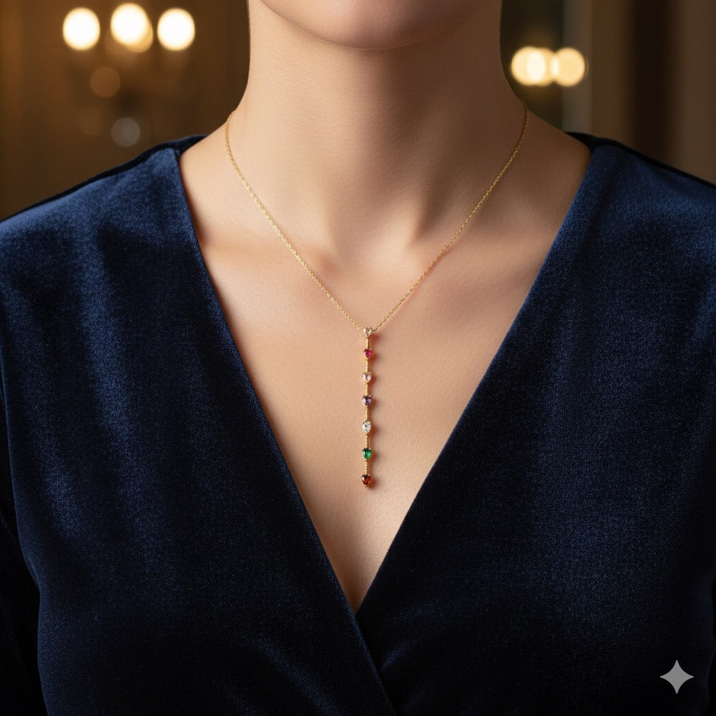 Aurora Vertical Crystal Pendants Necklace Premium 18k Gold Plated Collection