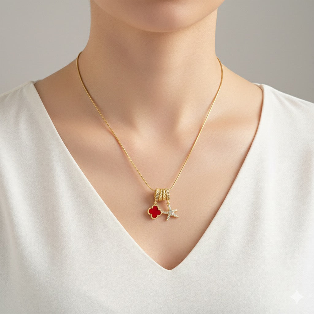 Red Clover Vibrant Charm Necklace Premium 18k Gold Plated Collection