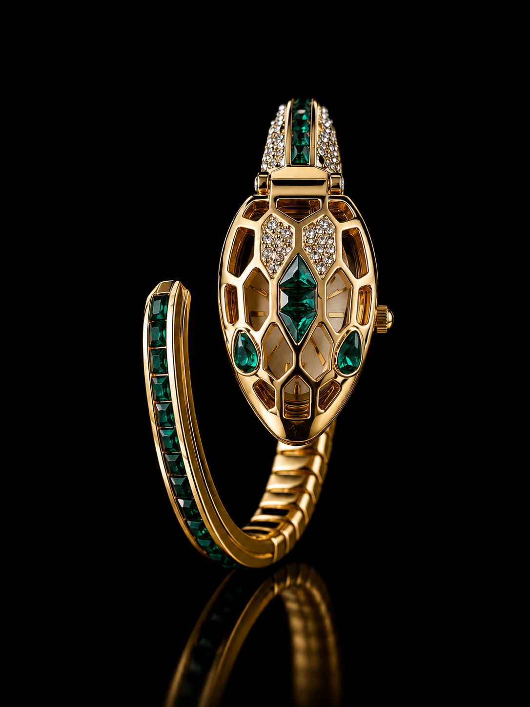 Golden Serpentina Emerald Womens Watch