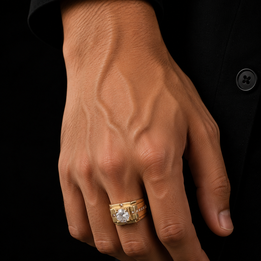 Crown Solitaire Mens Ring