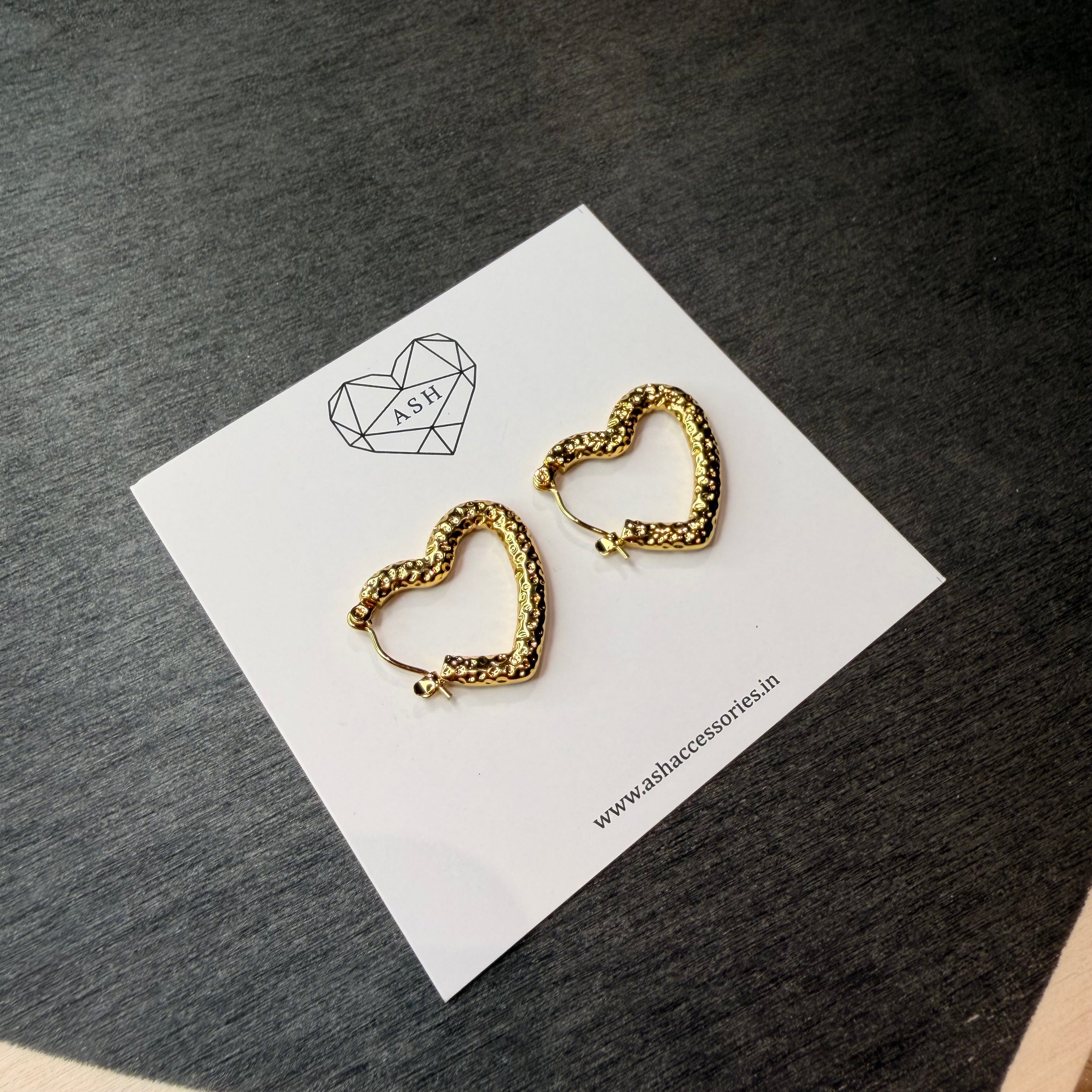 Golden Heart Hoop Womens Earrings