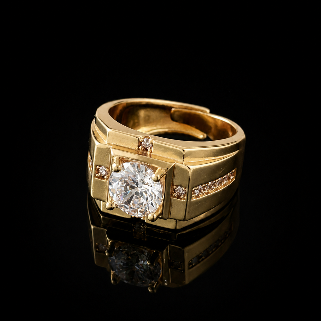 Crown Solitaire Mens Ring