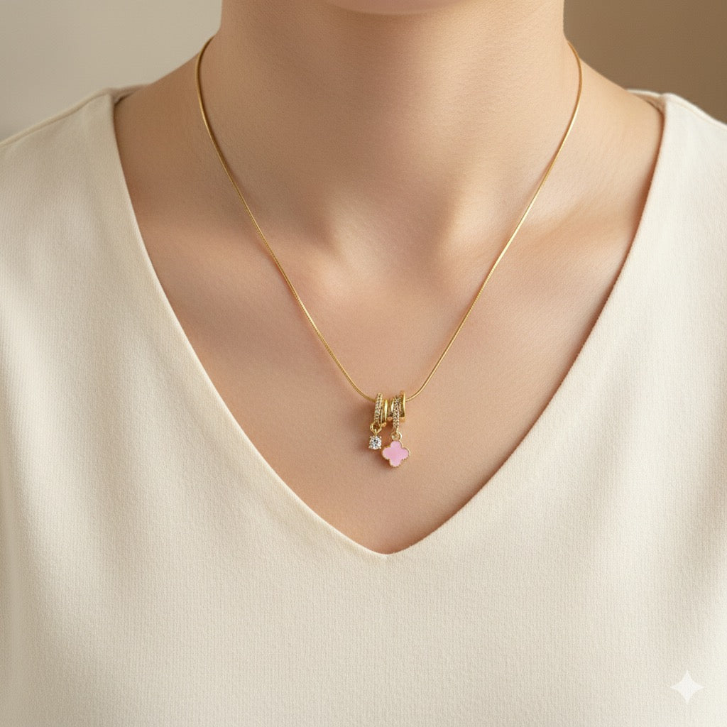 Pastel Cherry Bloom Necklace Premium 18K Gold Plated Collection