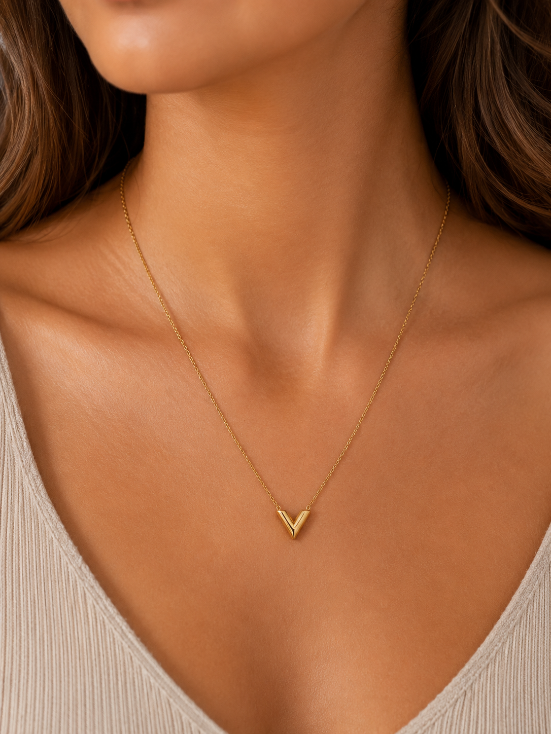 Golden V Charm Womens Necklace