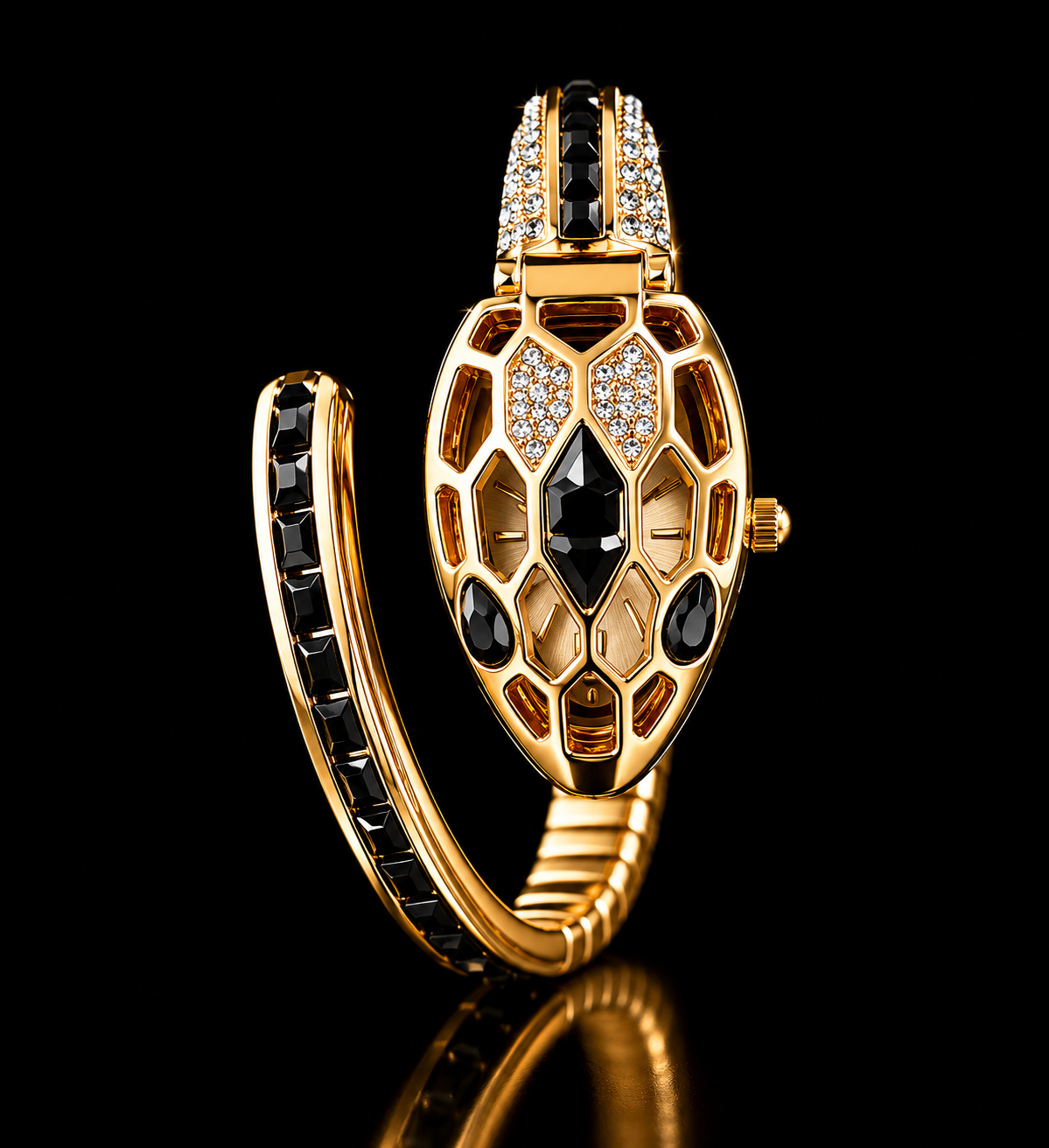 Golden Black Serpentina Emerald Womens Watch
