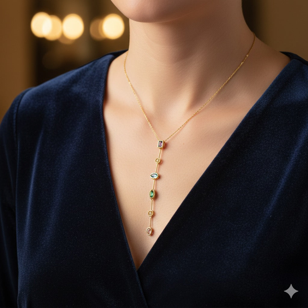 Mystic Gem Cascade Necklace Premium 18k Gold Plated Collection