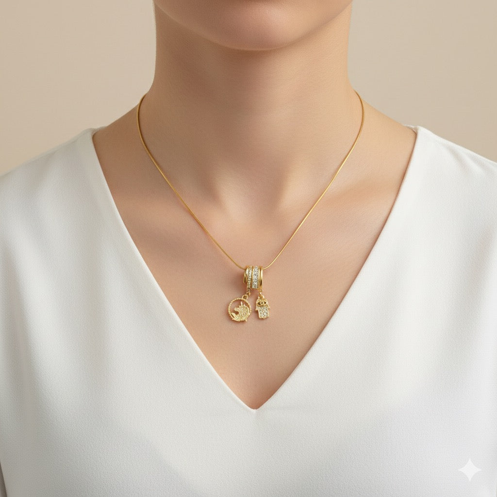 Unicorn Vibrant Evil Eye Charm Necklace Premium  18 K Gold Plated Collection